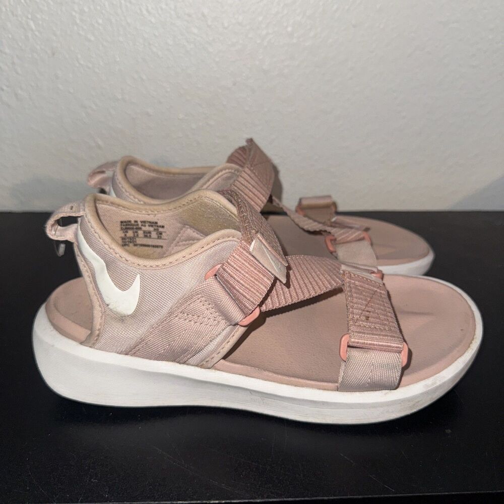 Nike Women's Strappy Sandals Pink White Logo Hook & Loop Synthetic Size 6